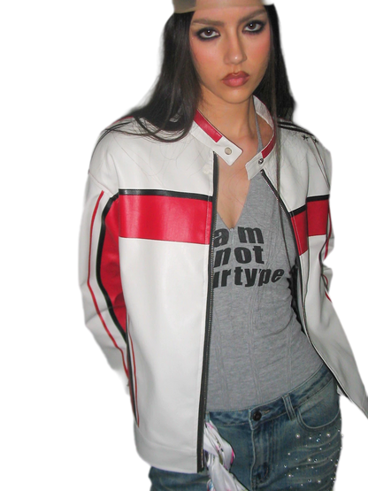 Oversized-Lederjacke mit Colorblocking