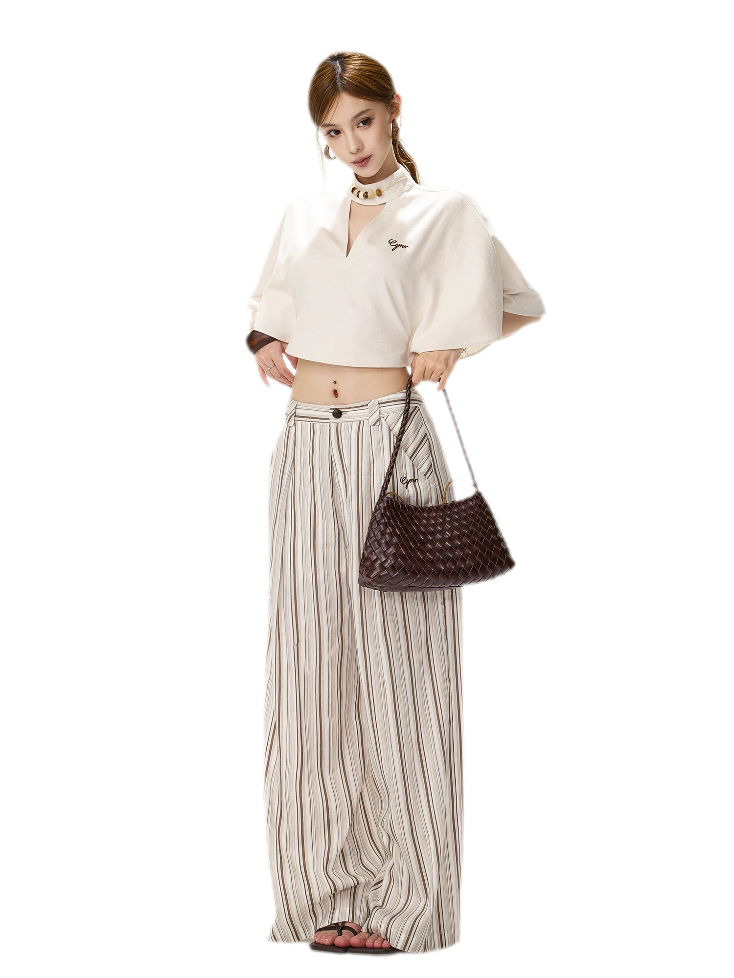 Tencel Stripe Wide-Leg Pants