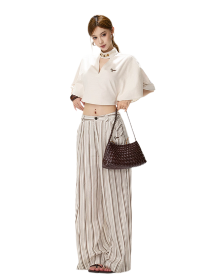 Tencel Stripe Wide-Leg Pants