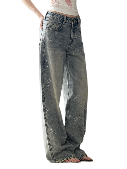 Rhinestone Wide-Leg Jeans