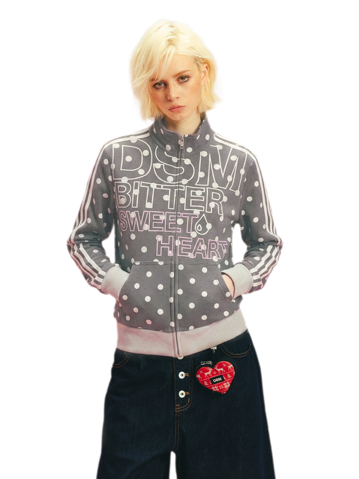 Polka Dot Stand-Collar Sweatshirt