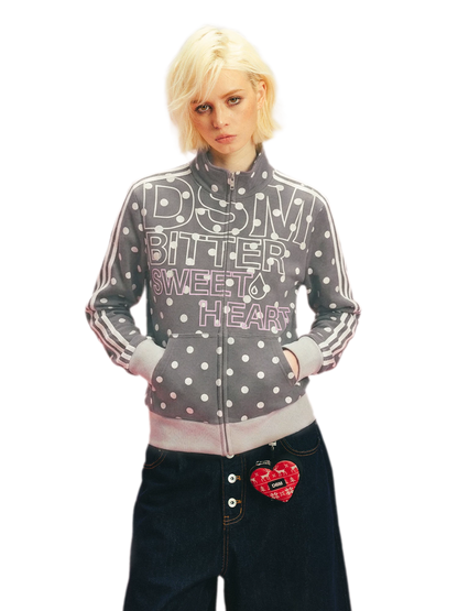 Polka Dot Stand-Collar Sweatshirt