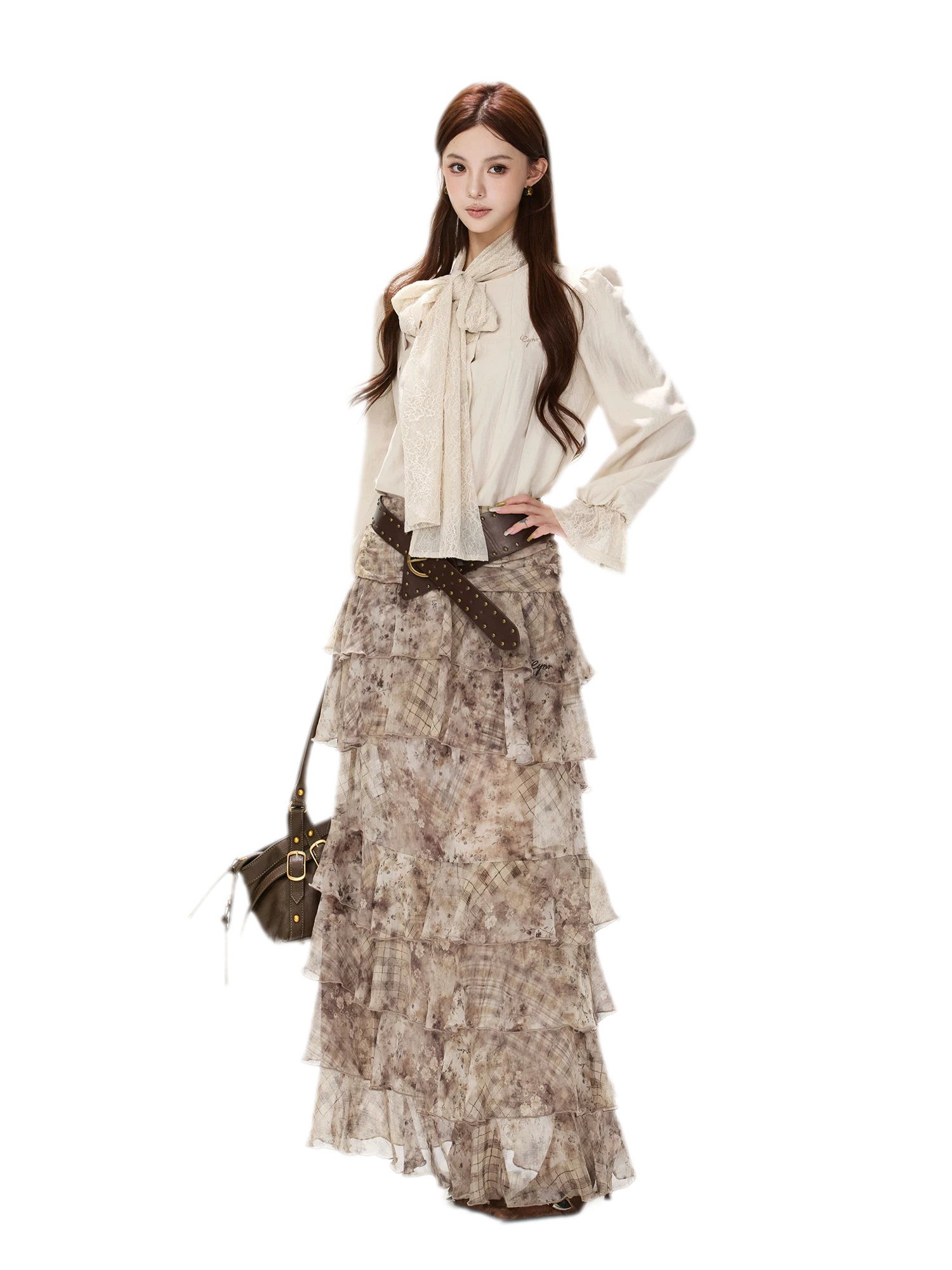 Vintage Ruffle Chiffon Maxi Skirt