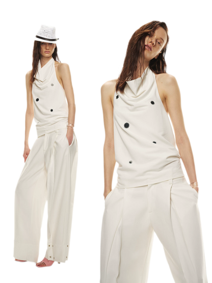Minimalist Draped Neck Hand-Sewn Lens Halter Top