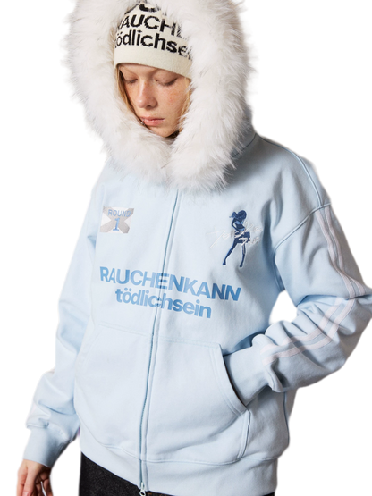 Fur Trim Oversized Zip Hoodie
