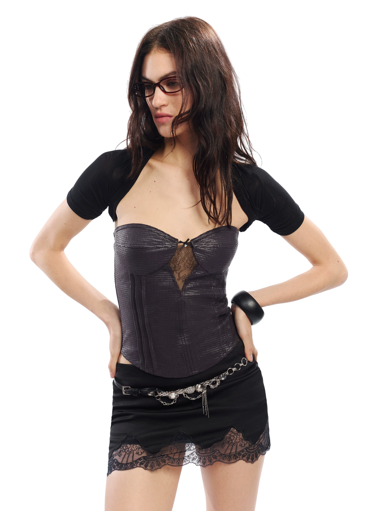 Adjustable Tassel Chain Waist Belt with Floral Design