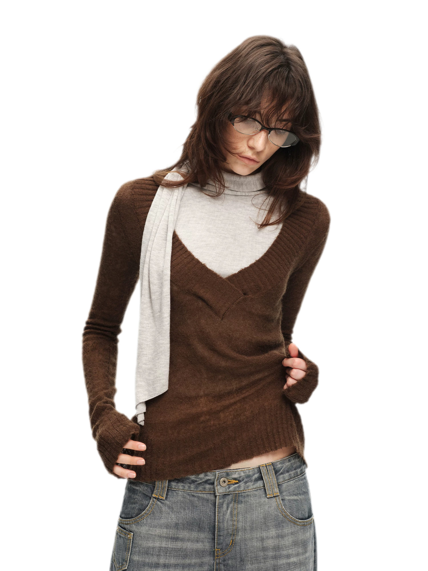 Faux Mohair Deep-V Sweater