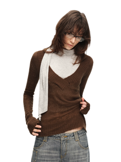 Faux Mohair Deep-V Sweater