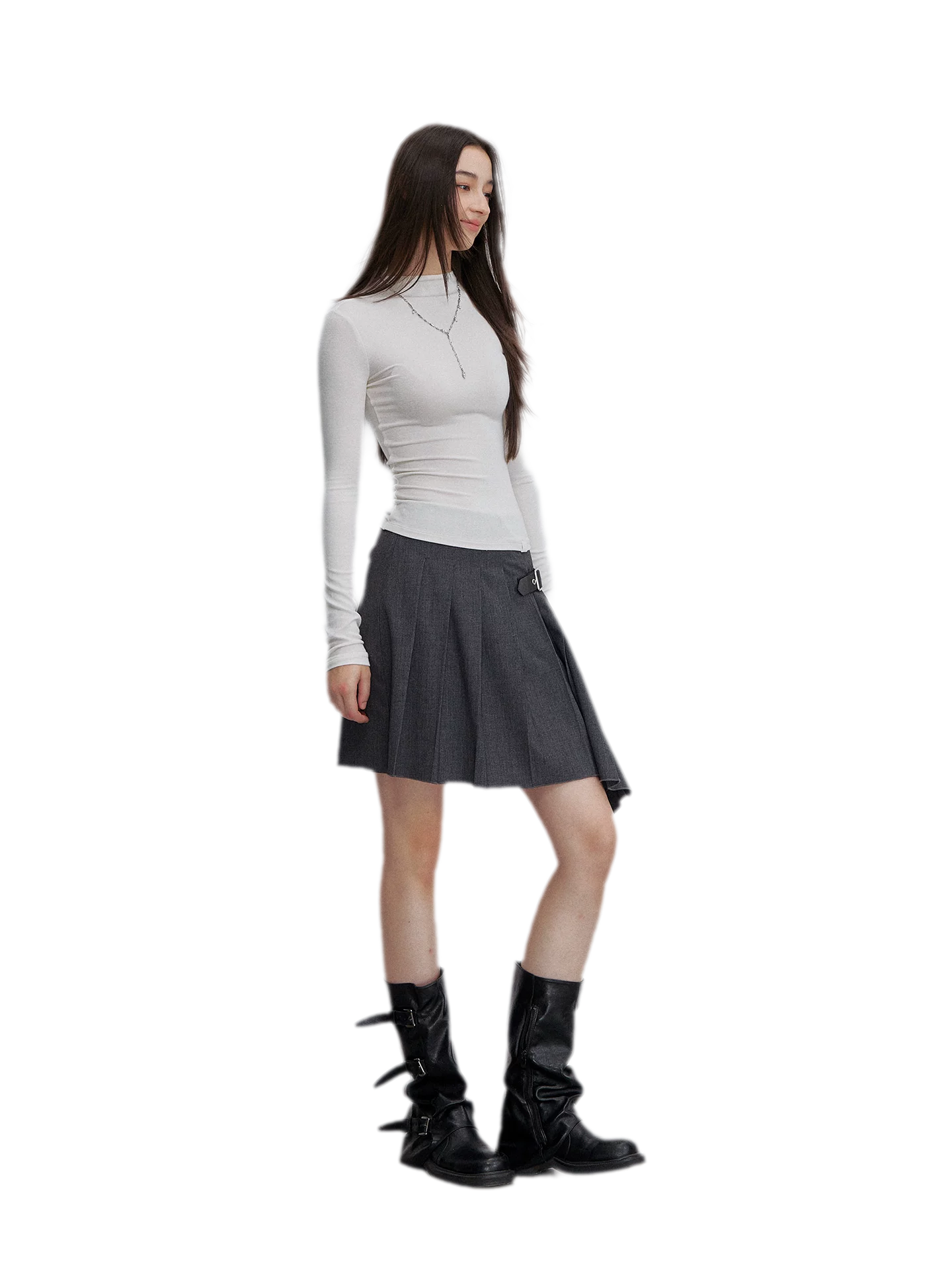 Asymmetric Pleated Strap Skirt