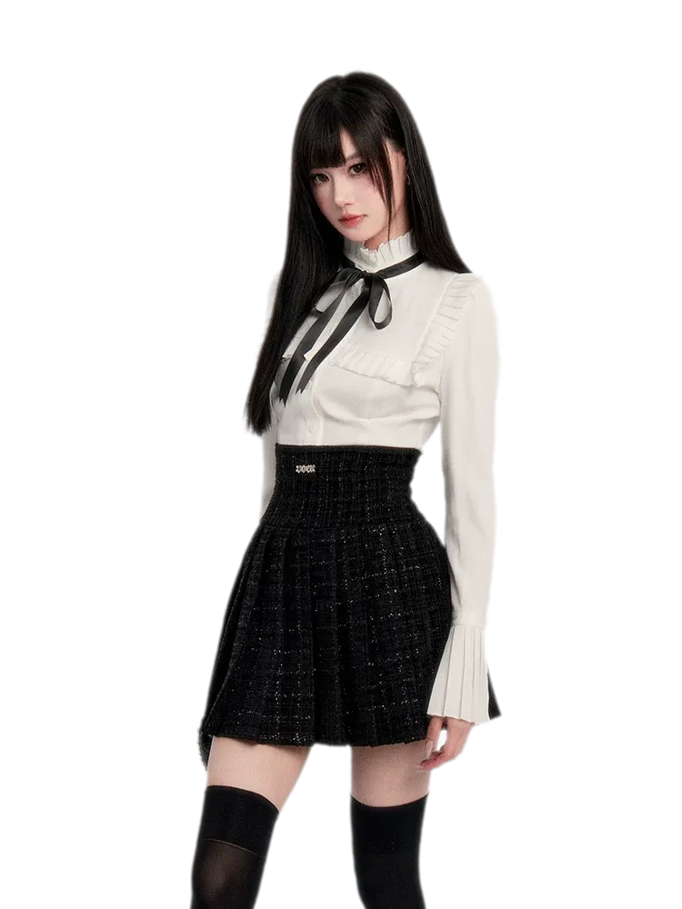 Tweed Ruffle Shirt Jacket Set