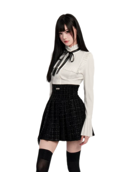 Tweed Ruffle Shirt Jacket Set