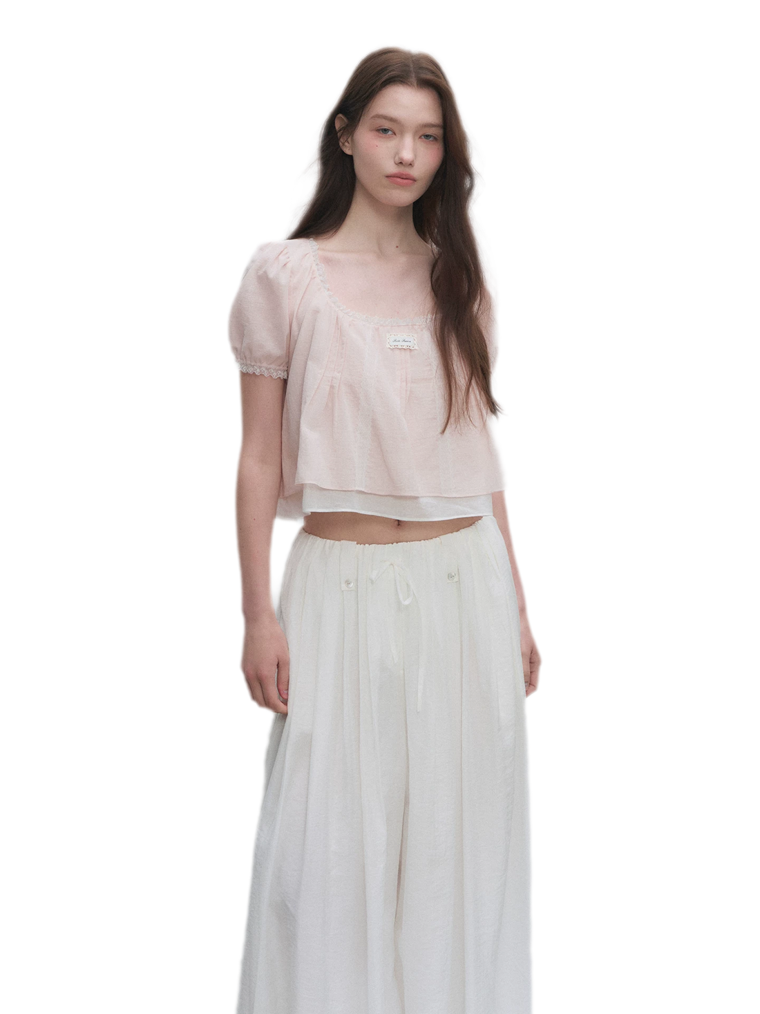 Cotton Lace Trim Cropped Top