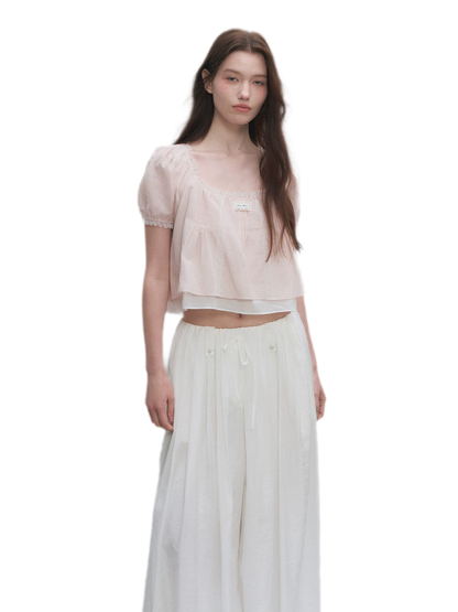 Cotton Lace Trim Cropped Top