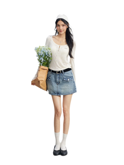 Ice Silk Hollow Knit Top