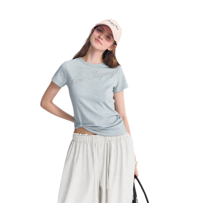 Rhinestone Twisted Hem Tee