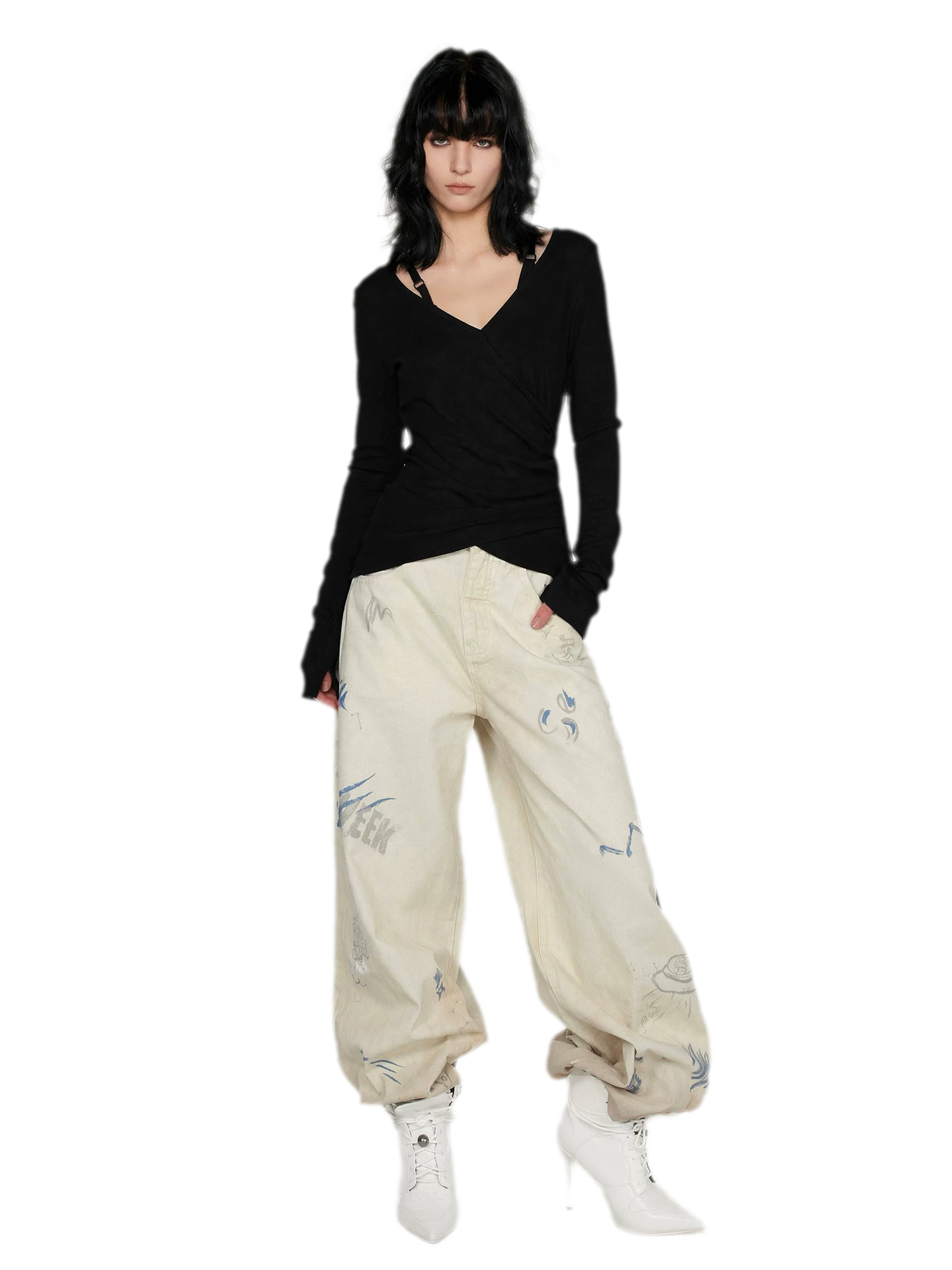 Textured Ruched Slim Long-Sleeve Top