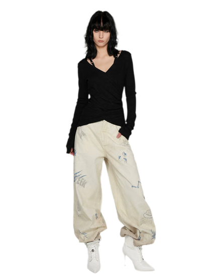 Textured Ruched Slim Long-Sleeve Top
