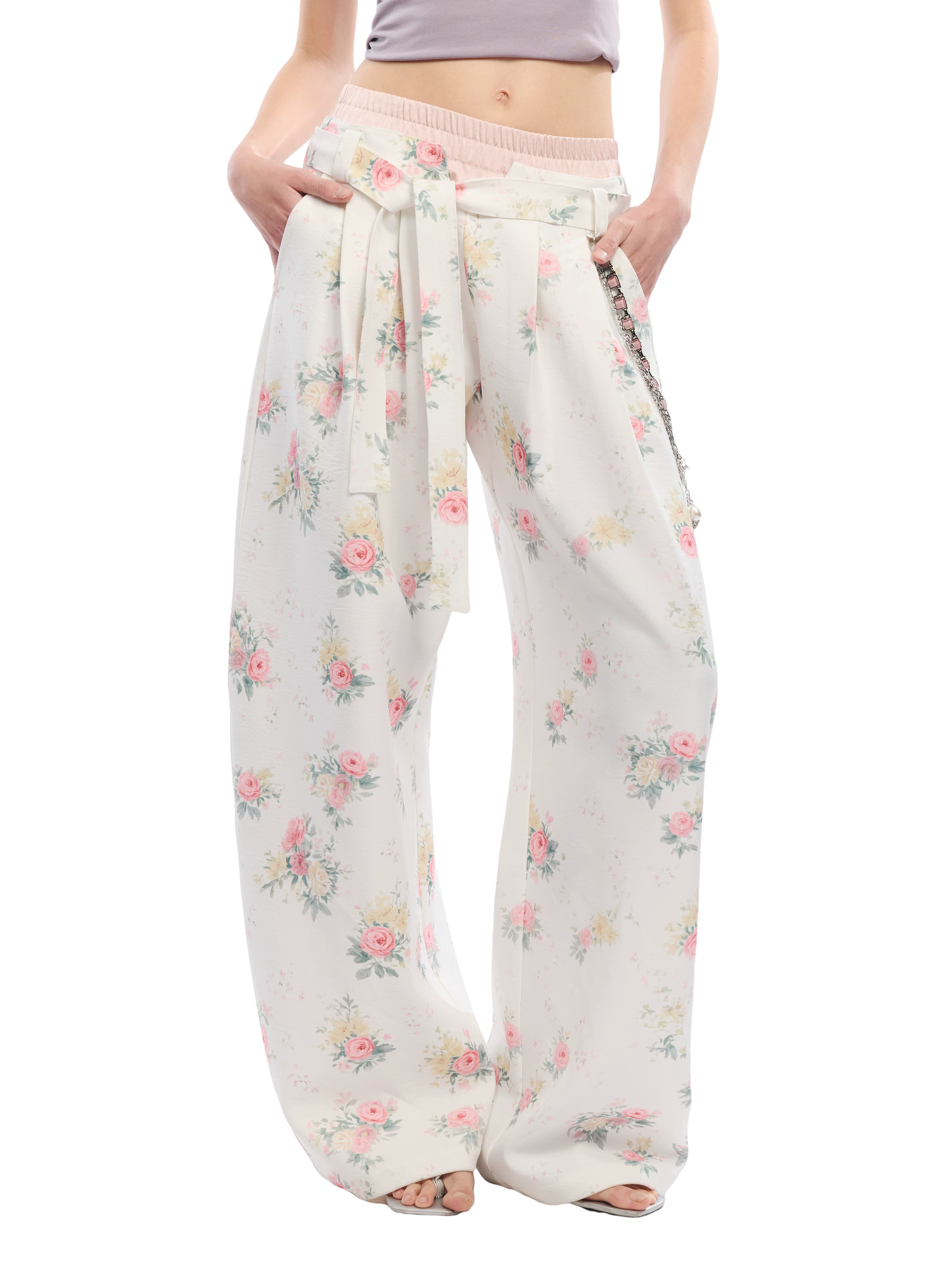 Floral Print Loose Wide Leg Pants