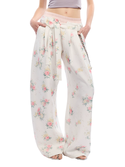 Floral Print Loose Wide Leg Pants