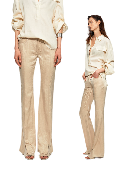 Lustrous Front-Slit Flare Pants