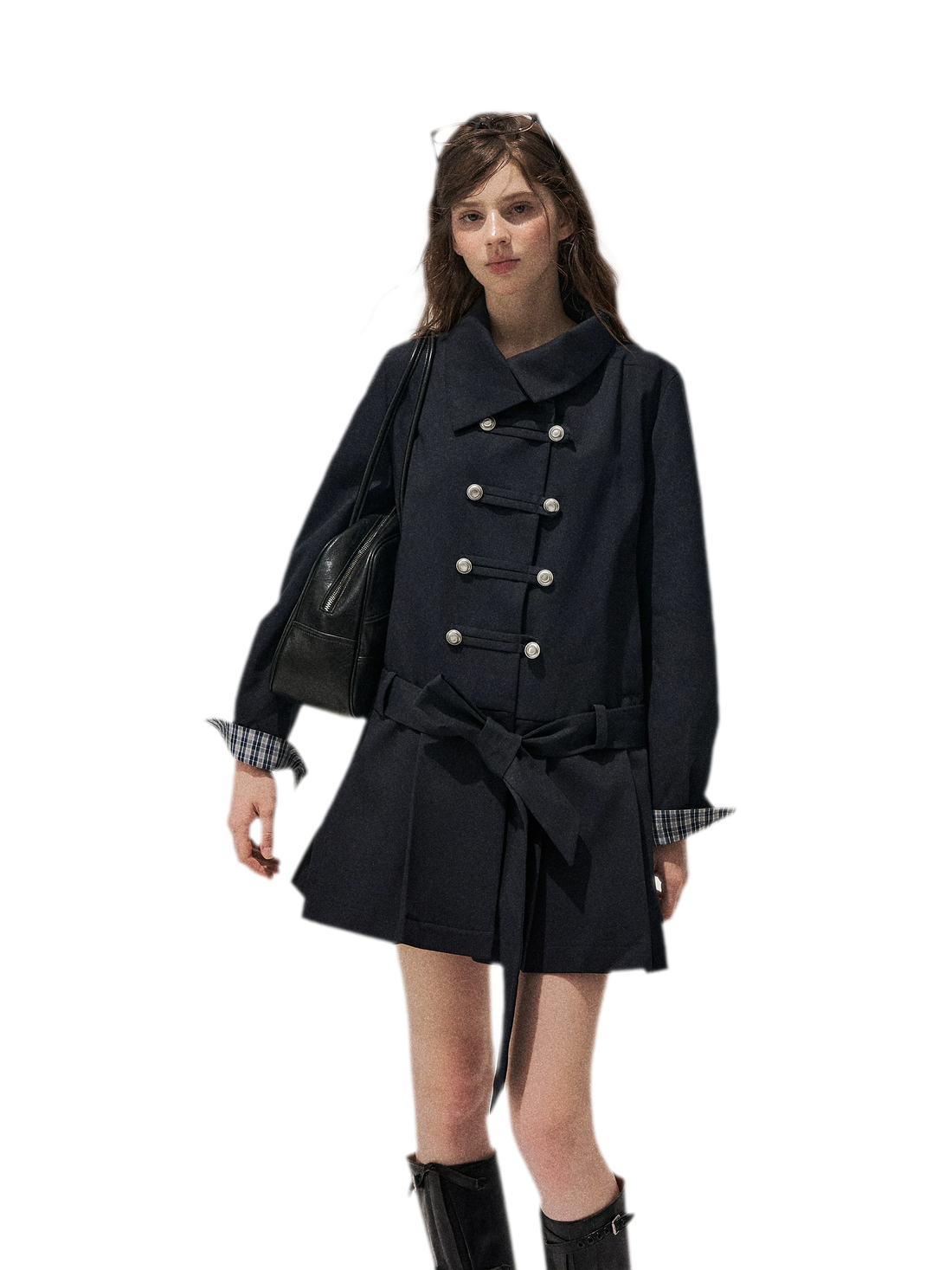 Plaid Cuff Napoleon Trench Dress