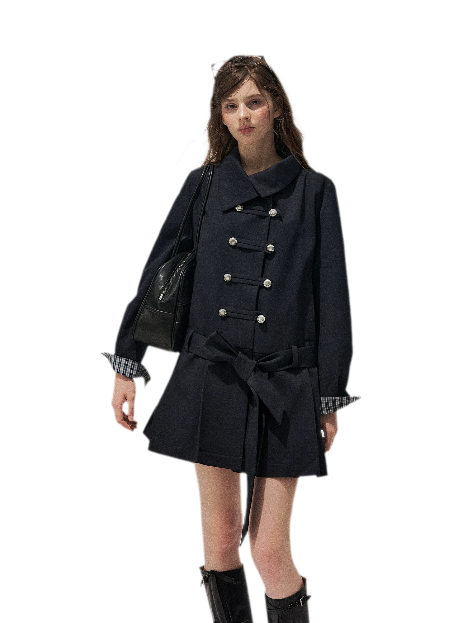 Plaid Cuff Napoleon Trench Dress