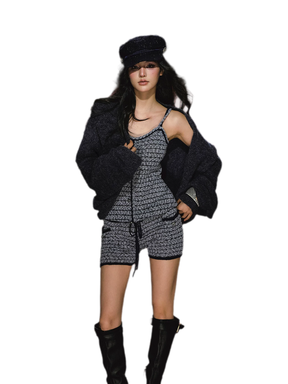 Gestreiftes Woll-Jumpsuit-Set