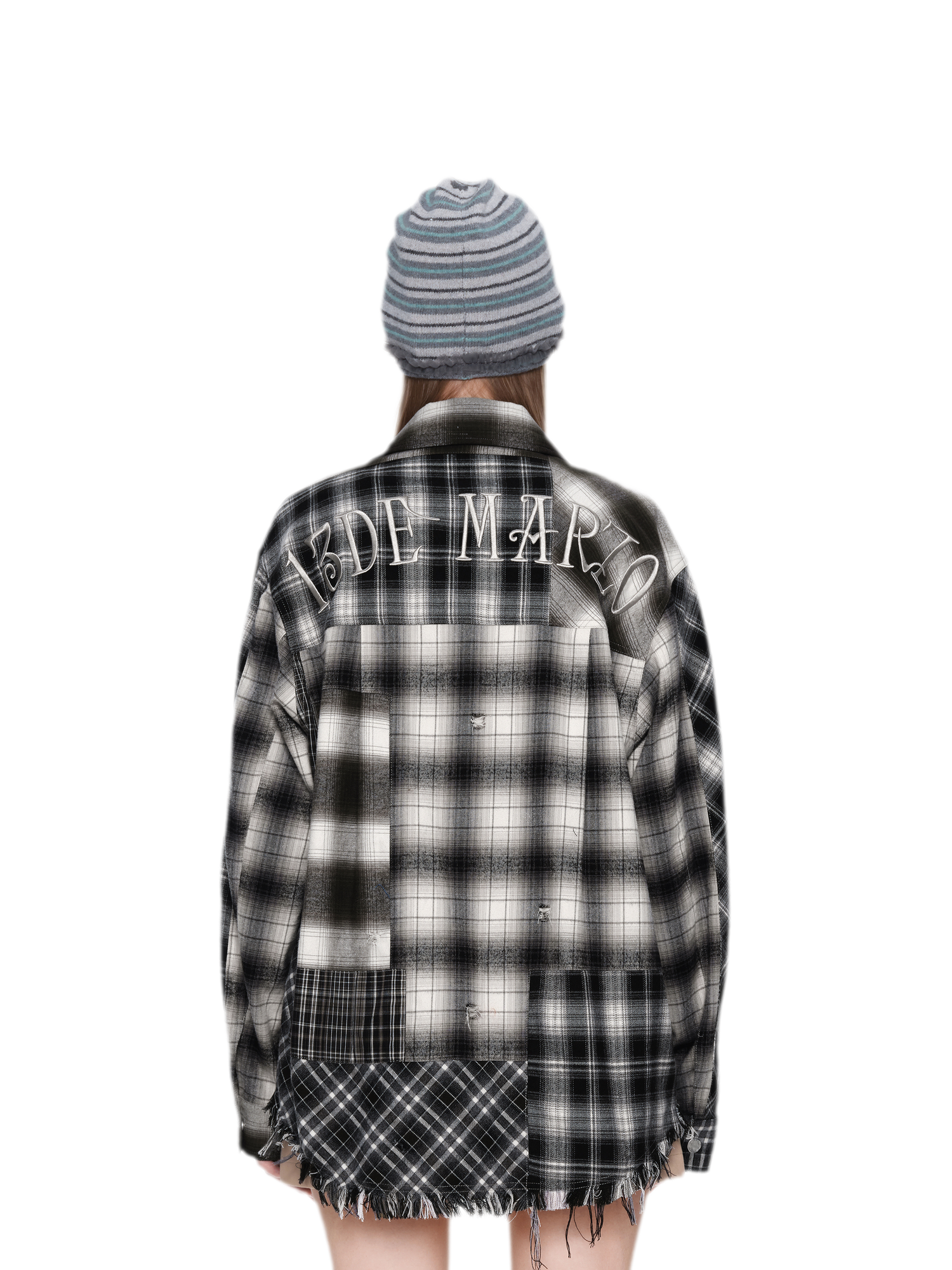 Distressed Patchwork Plaid Overshirt
