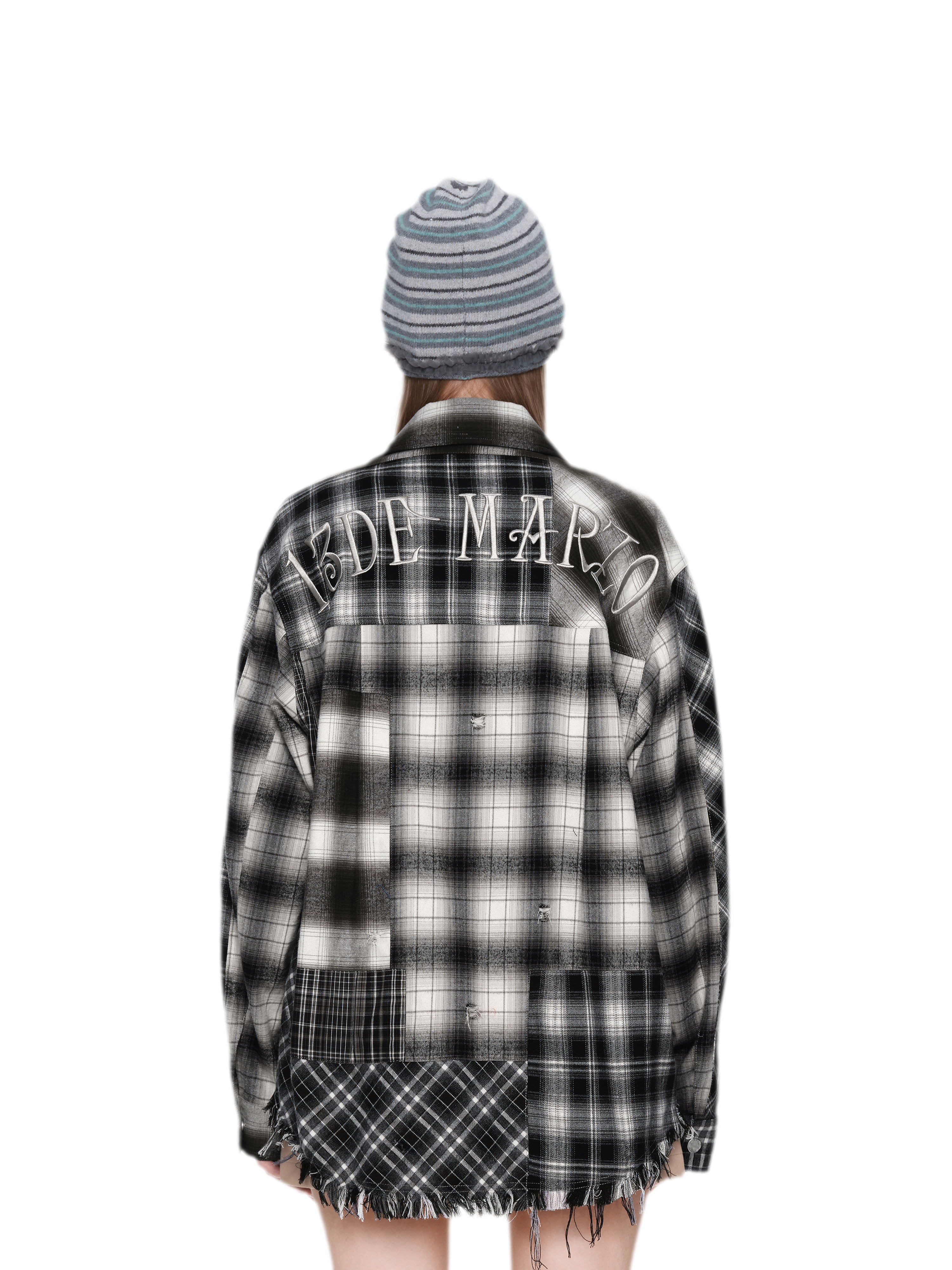 Distressed Patchwork Plaid Overshirt