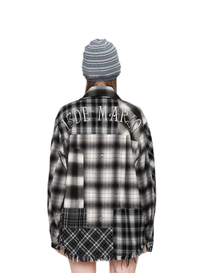 Distressed Patchwork Plaid Overshirt