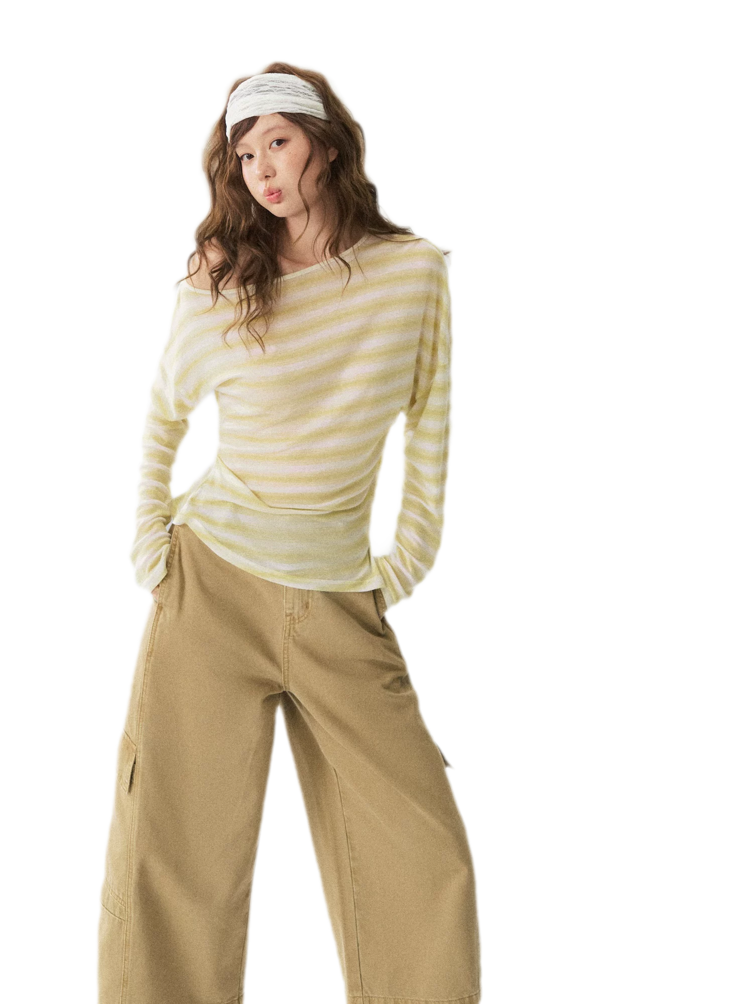 Sheer One-Shoulder Stripe Tee