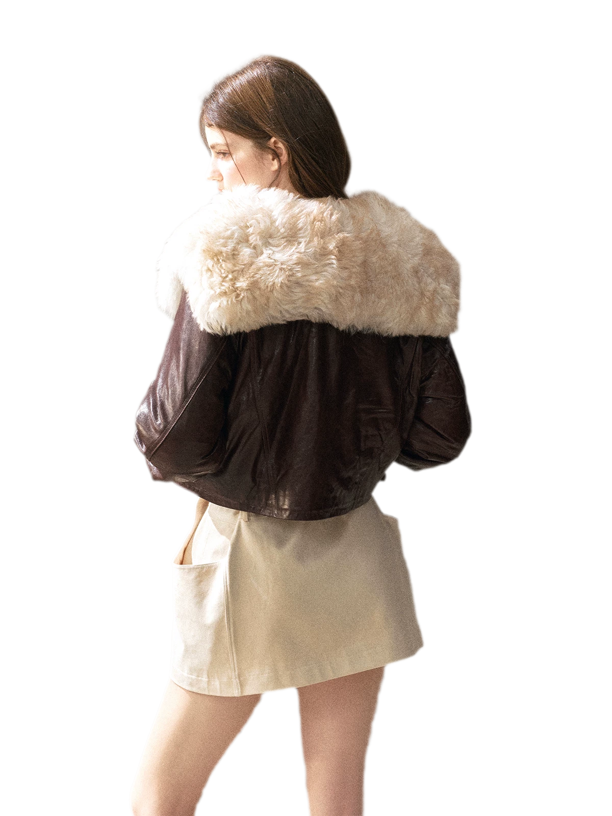 Sheepskin Cropped Goose-Down Jacket