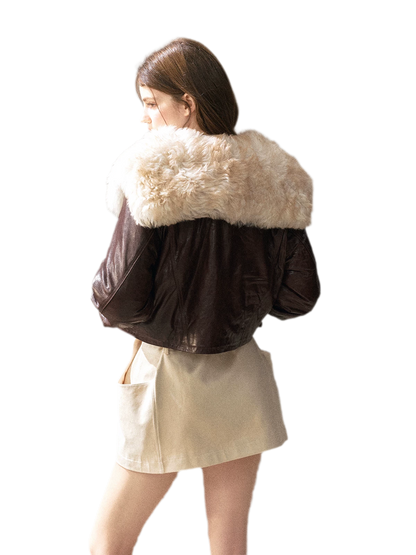 Sheepskin Cropped Goose-Down Jacket