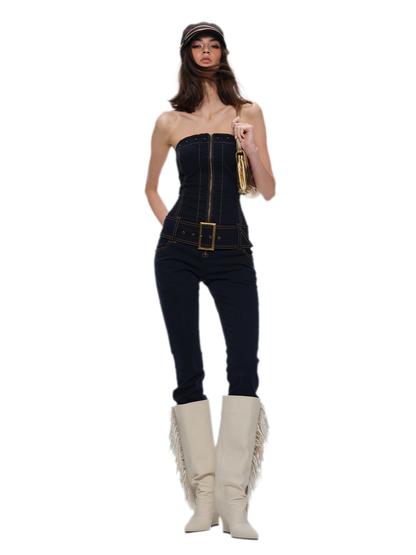 Washed Fitted Denim Jumpsuit