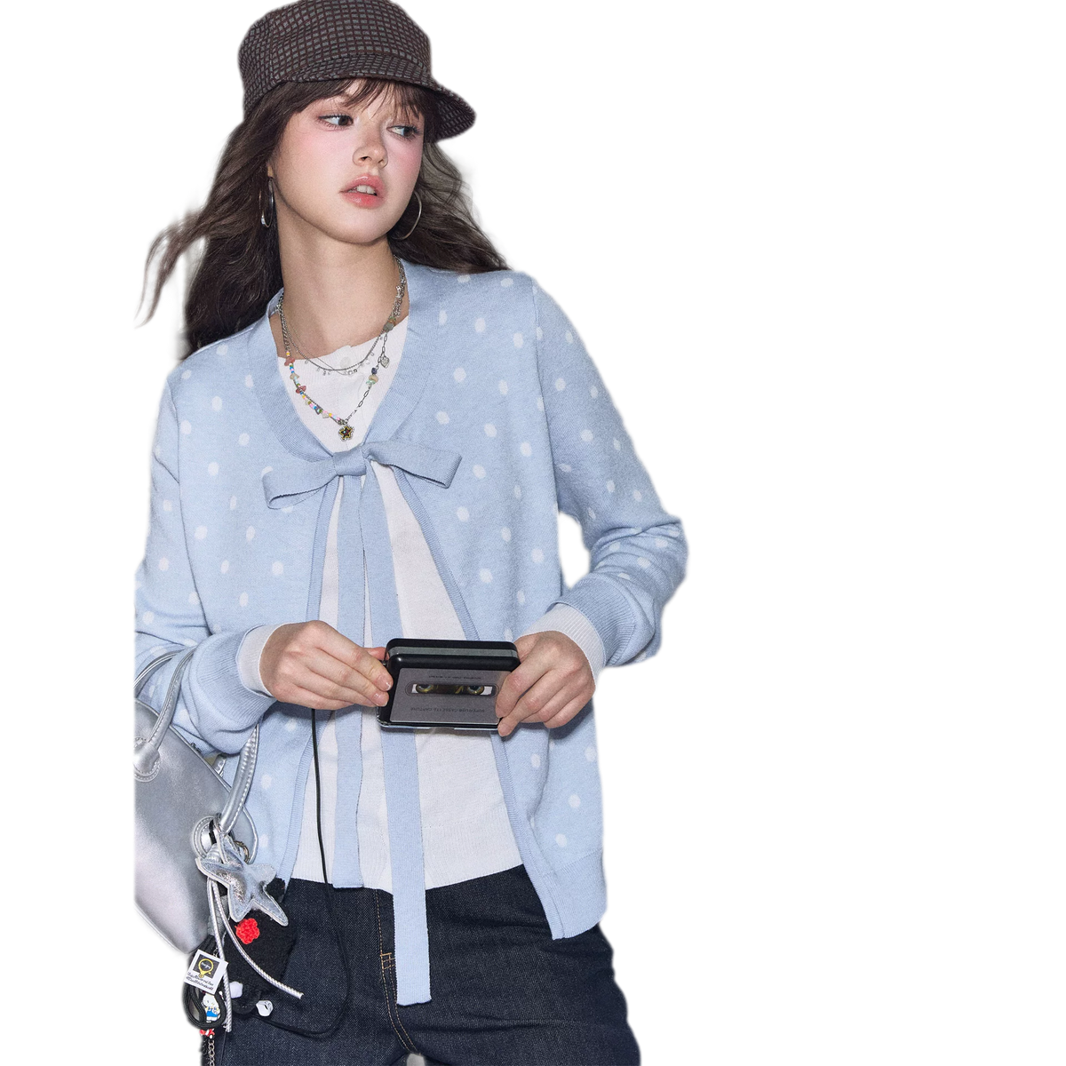 Polka-Dot Tie Bow Cardigan