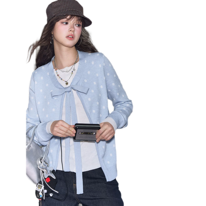 Polka-Dot Tie Bow Cardigan