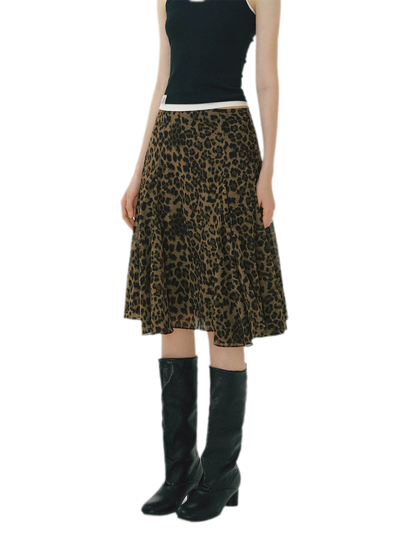 Flowing Leopard Print Midi Skirt