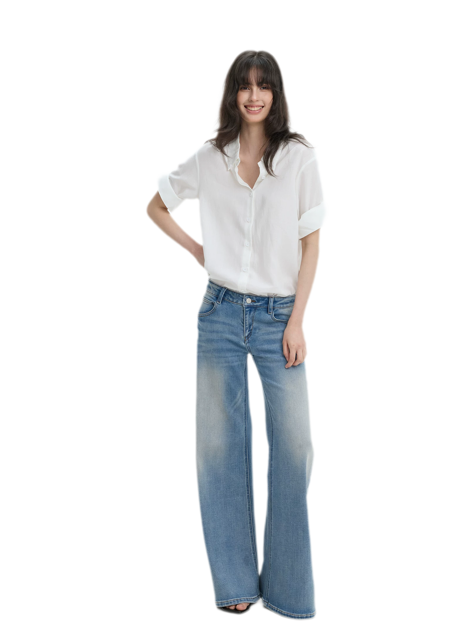 Washed Low-Rise Wide-Leg Jeans