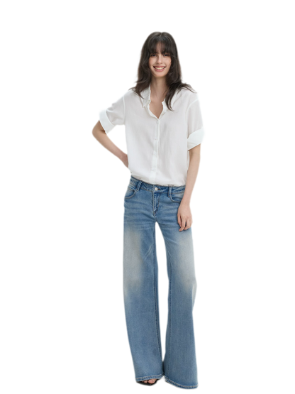 Washed Low-Rise Wide-Leg Jeans