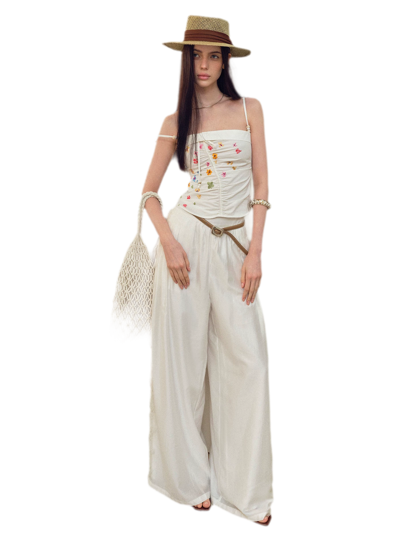 Summer Hand-Painted Floral Embroidered Cotton Camisole