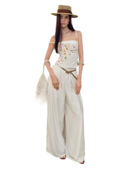 Summer Hand-Painted Floral Embroidered Cotton Camisole