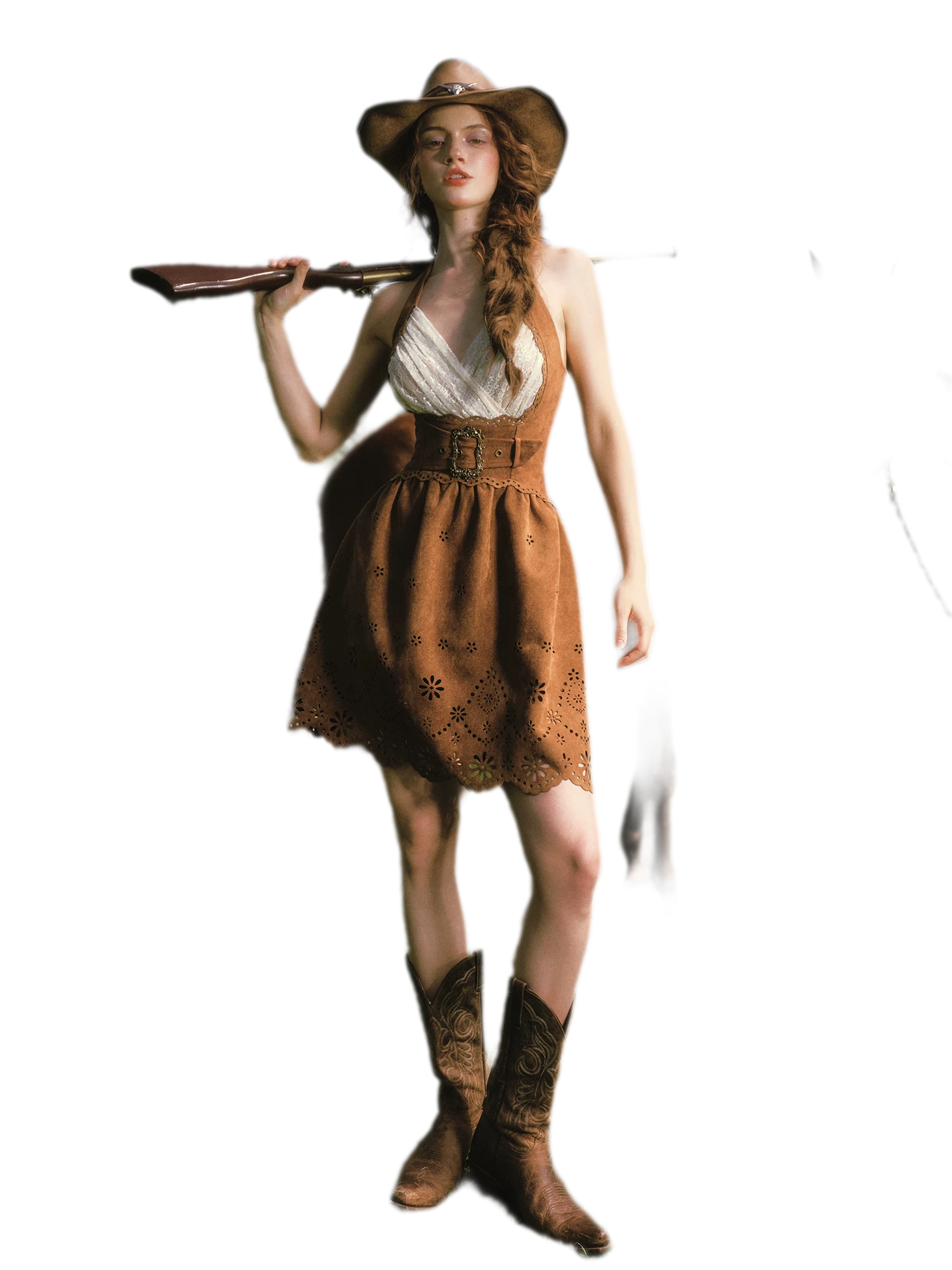 Laser-Cut Suede Lace Dress