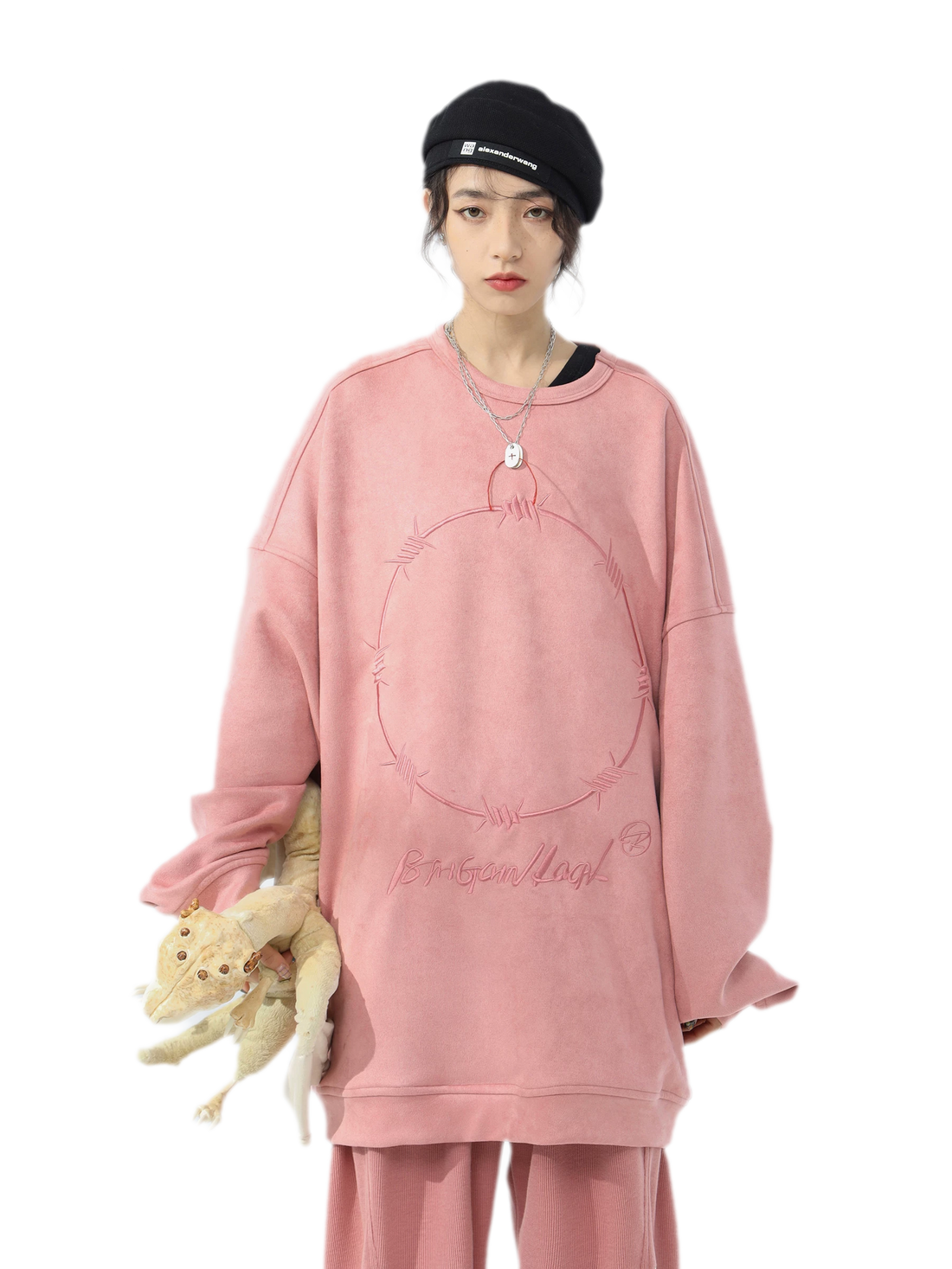 Eco Faux Suede Embroidered Sweatshirt