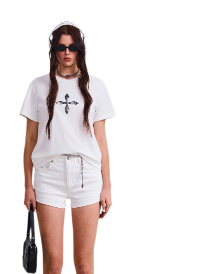 Vintage Washed Cross Embroidered Tee