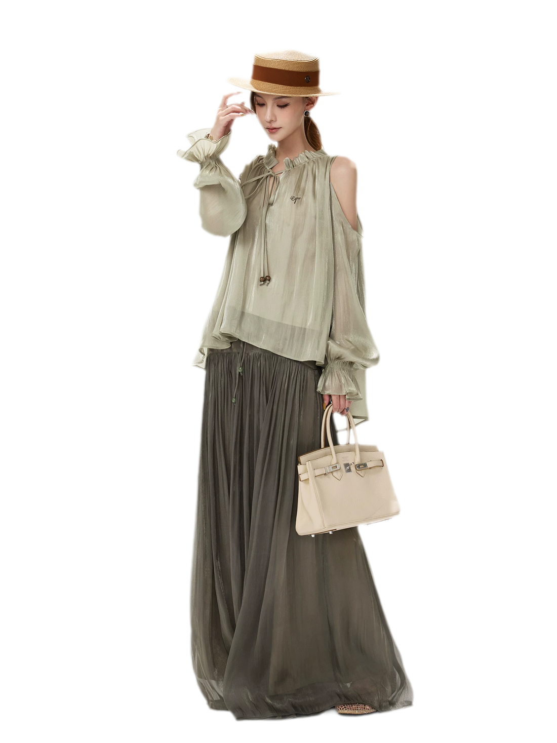 Pearlescent Crushed Chiffon Skirt-Pants