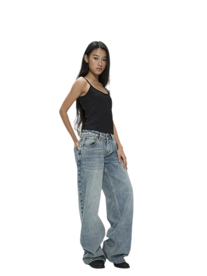Washed Low-Rise Wide-Leg Jeans