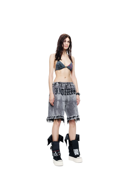 Punk Grunge Distressed Denim Shorts
