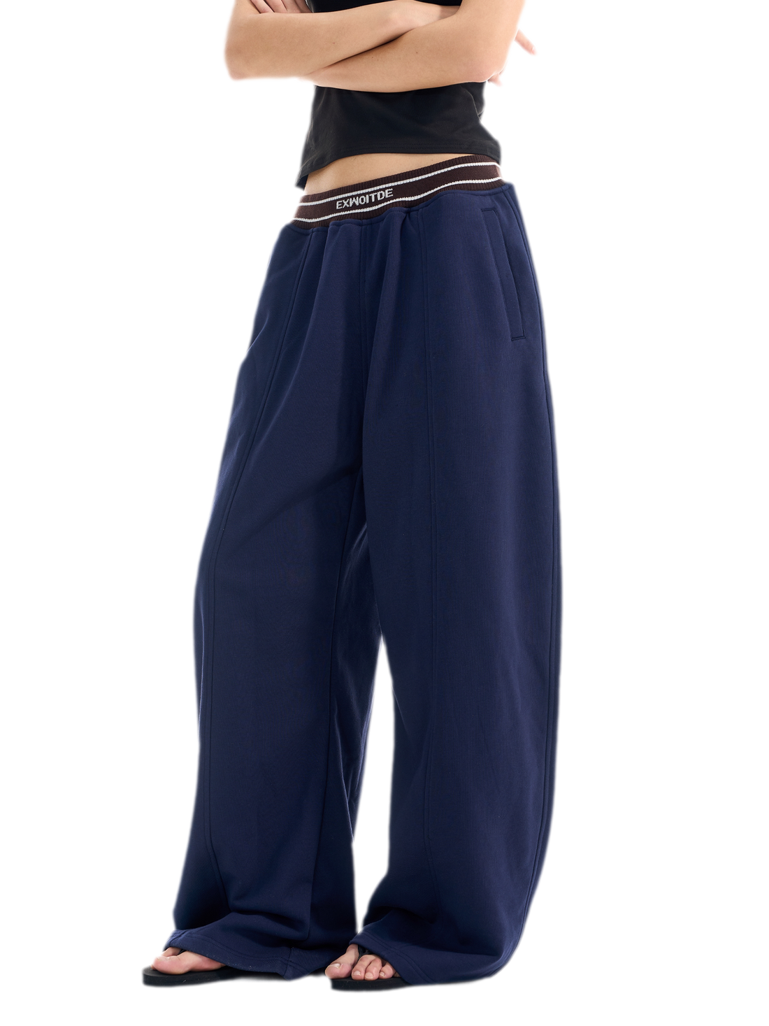 Contrast Ribbed Curved-Leg Sweatpants