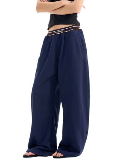 Contrast Ribbed Curved-Leg Sweatpants
