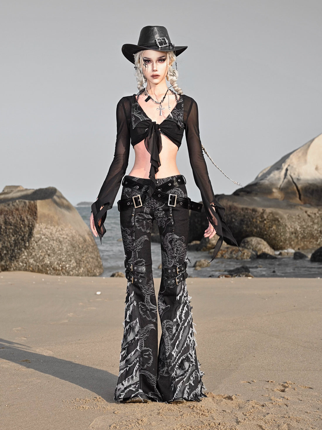 Dragon Graphic Flared Jeans